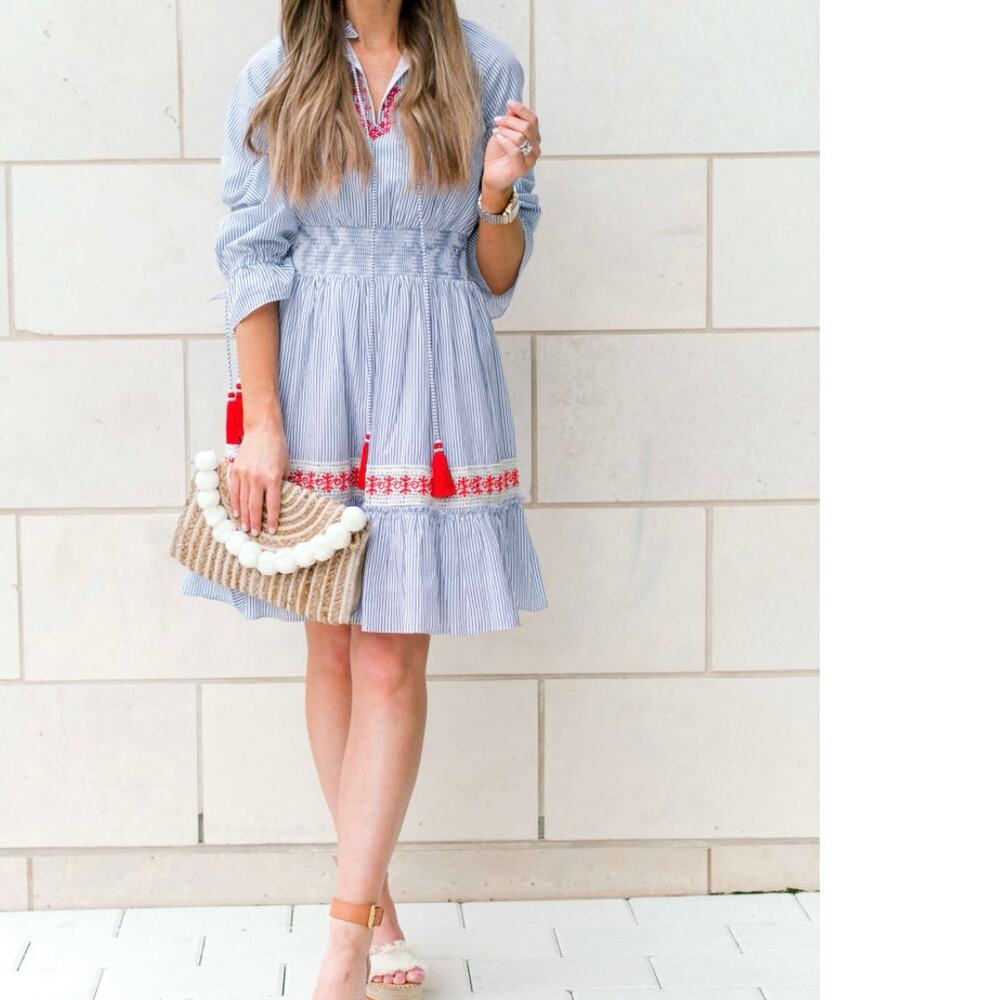 Hemant and Nandita Blue and Red Striped Mini Dress
